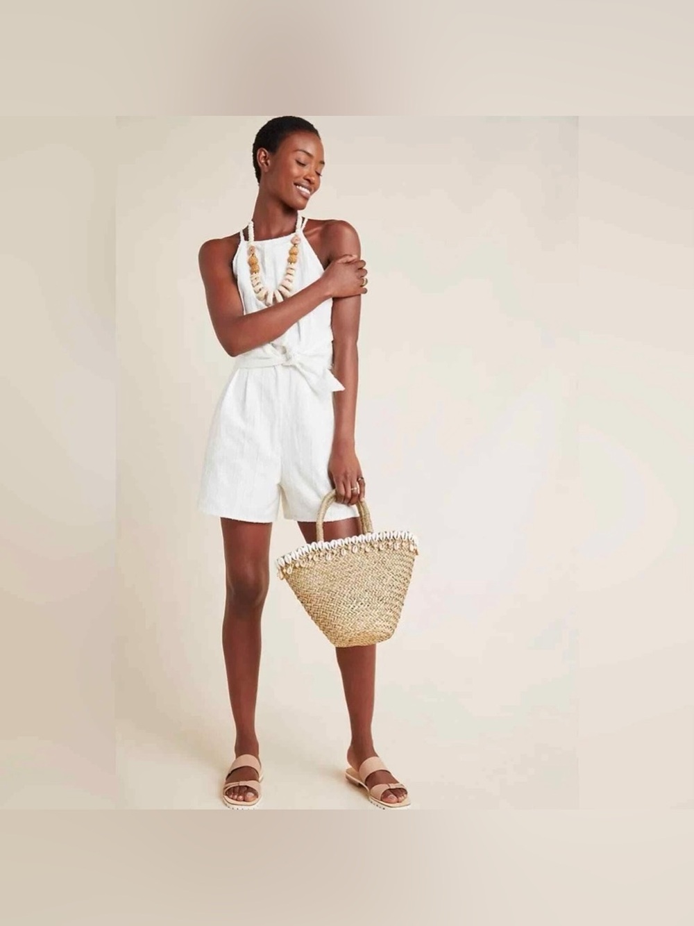 Anthropologie Greylin Textured Linen Romper Ivory Size Small